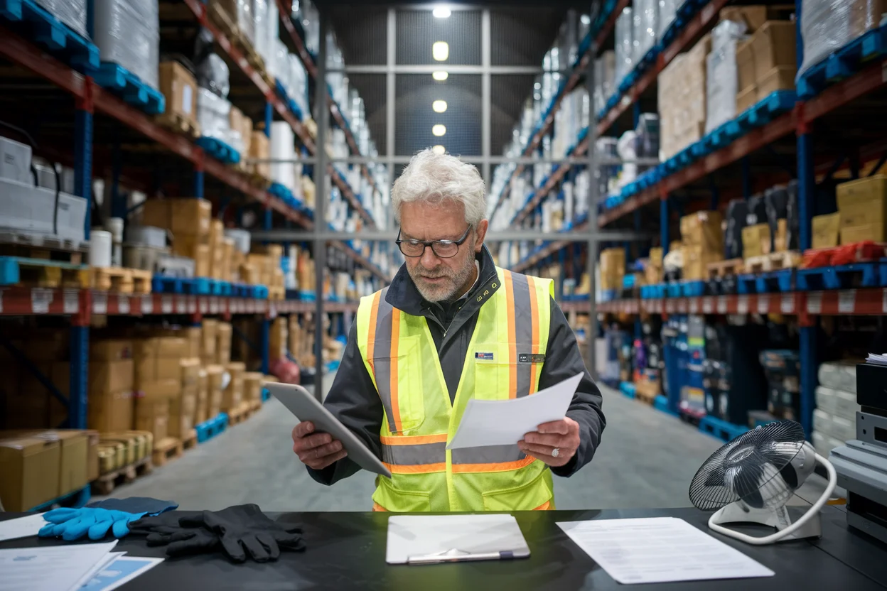 image of the warehouse man checking list